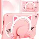 for iPad mini 4/5 Case 7.9 Inch Girls Cute Cat Kawaii Cover Girly 3D Cartoon Women Kitten with Rotating Handle Stand & Strap Soft Silicone Funda for Apple iPad mini 5th/4th Gen Cases