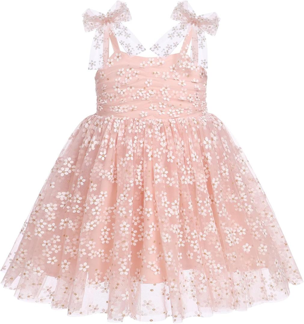 Toddler Baby Tutu Dress Sleeveless Tulle Dress First Birthday Cake Smash Pageant Clothes for Photo Shoot (5-6 Years, Daisy Pink)