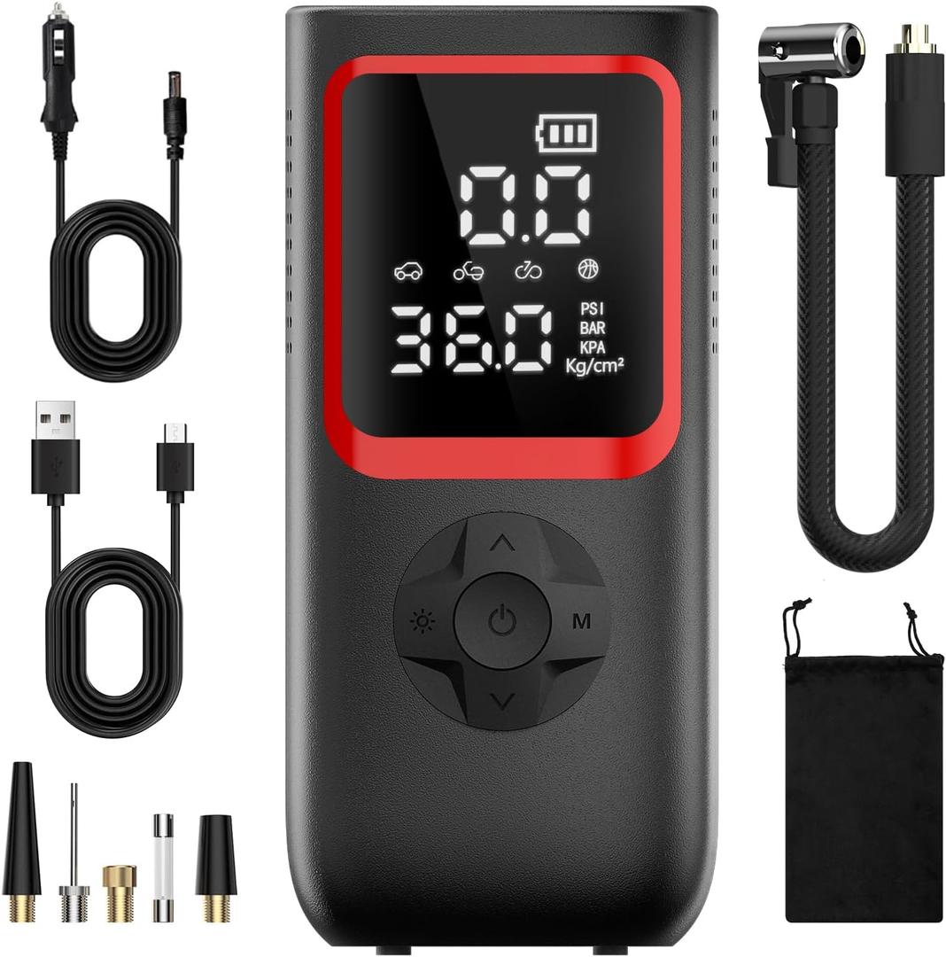 Tire Inflator Portable Air Compressor - 150PSI Portable Tire Inflator with Pressure Gauge, 4X Faster Portable Air Compressor for Car Tires, Air Pump with LED Light for Car, Motorcycle, Bike
