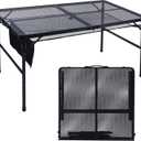 JOUYEK Folding Grill Table, 4x2 FT Portable Camping Table, Lightweight Height Adjustable Metal Tables with Mesh Desktop and Mesh Bag, Outdoor Tables for Camping, Picnic, Beach and BBQ, Black