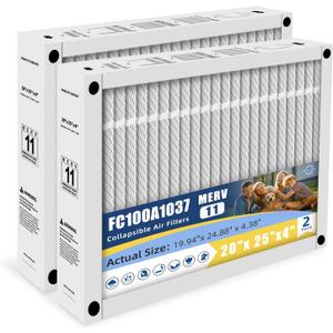 FC100A1037 Air Filter Compatible with Honeywell FC100A1037 HVAC AC Filter 20x25x4 MERV 11 Air Cleaning Foldable Design Actual Size 19.94"x 24.88" x 4.38"(2-PACK)