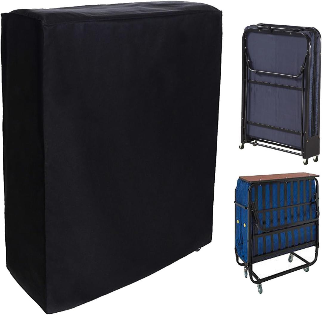 39 Inch Rollaway Bed Storage Cover, Black Folding Bed Storage Cover with Zipper and Adjustable Drawstring,Thick Fabric Waterproof and Dust Resistant (39" L x 15" W x 45" H)