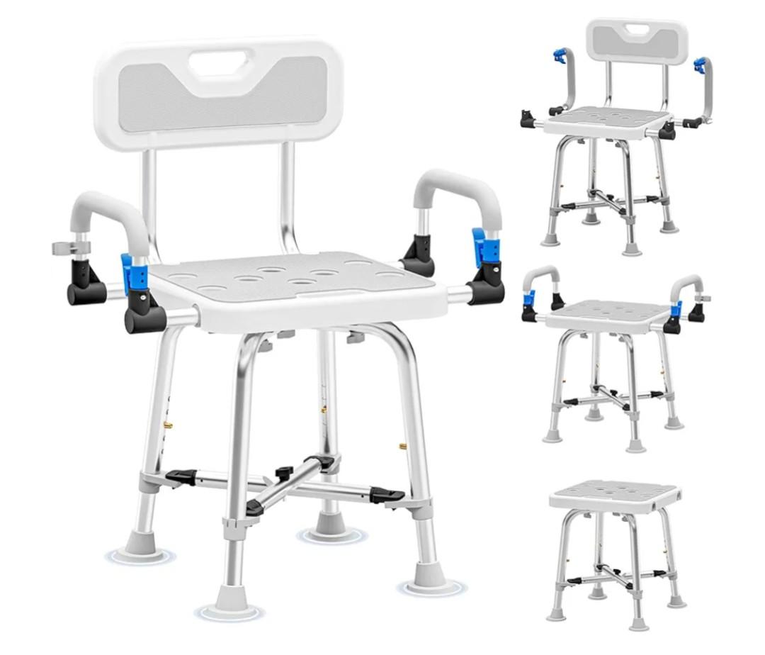 Shower Chair for Seniors Elderly Handicap Disabled Or Bariatric Adults Heavy Duty 500 Lbs Bench Seat for Inside Shower Stall and Bathroom Bath Tub with Arms and Back Adjustable Stool Chairs
