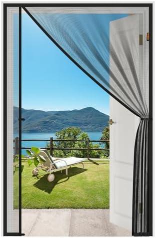 MAGZO Magnetic Screen Door, Fits Door Size 32'' x 80''(Mesh Size 34'' x 81''), Left Right Side Opening, Scratch-Proof Polyester, Dog Friendly, Keep Annoying Creatures Out, Allow Fresh Air Flow, Black