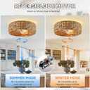 Caged Rattan Ceiling Fans with Lights,Boho Flush Mount Ceiling Fan with Light,Wicker Cage Ceiling Light Fixture,4-Light Farmhouse Bohemian Ceiling Lamp for Kitchen Bedroom Hallway