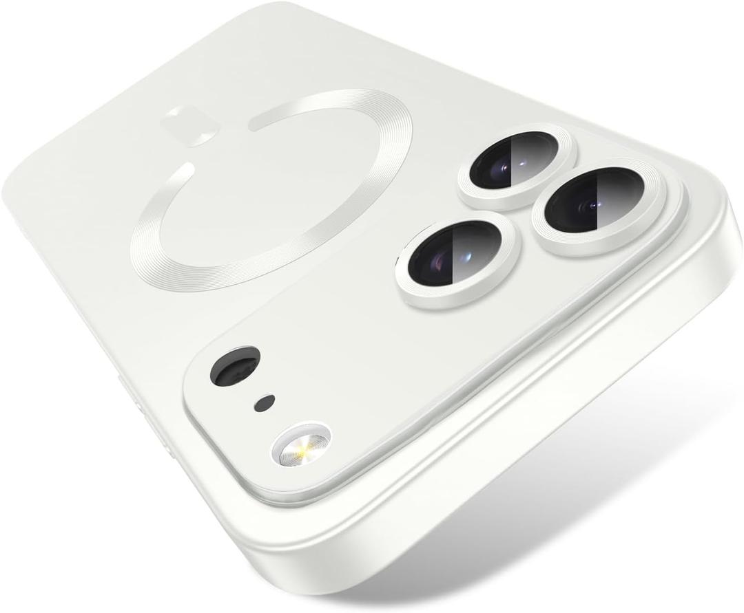 Misscase Magnetic for iPhone 17 Pro Max Case,Comes with Camera Lens Protector,Compatible with Magsafe,Soft TPU Full Protection Slim Smooth Bumper Shockproof Phone Cover White