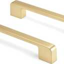 Haliwu 10 Pack Solid Zinc Alloy Cabinet Handles Brushed Gold Cabinet Pulls 5 Inch Hole Center Drawer Pulls Modern Square Dresser Handles for Bathroom Kitchen Bedroom