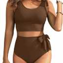 Two Piece High Waisted Swimsuits - Women Tummy Control Bikini Modest Bathing Suit 2PC 2025 (Medium, Brown)