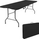 Fivenl 2 Pack 6 Feet Portable Folding Table Black, Steel Legs Fold-in-Half with Carrying Handle Rectangular Plastic Foldable Table for Party, Wedding, Camping, Picnic, Dining, Indoor Outdoor Events