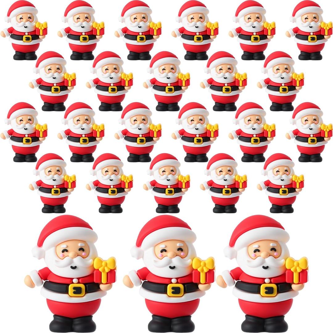 Chunful 25 Pcs Christmas Mini Santa Figurines Holding a Gift Tiny Santa Rubber Figure to Hide and Seek Small Classic Statue Xmas Party Supplies Gifts for Xmas Fairy Garden Home Table Decor