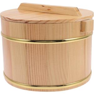 Wooden Rice Bucket with Lid 7.87 Inch Steamed Rice Storage Container Sushi Mixing Tub with Handle for Home Kitchen Restaurant