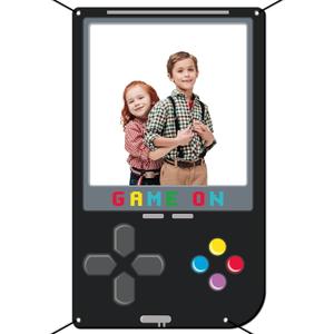 Large Game on Photo Prop Video Game Birthday Party Decorations Gaming Theme Backdrop Banner Handheld Gaming Console Photo Booth Frame Background for Boys Birthday Gamer Favor Supplies 73x44inch Black