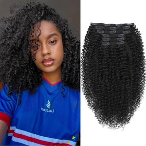 Curly Clip in Hair Extensions, Urbeauty Pink Mango 6 PCS 100% Pure Protein Silk Curly Hair Extensions Clip Ins for Black Women Kinky Hair Soft Natural Durable Light Long Lifespan