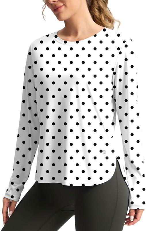 Women's Sun Shirts UPF 50+ Long Sleeve UV Protection Shirt Lightweight Quick Dry Workout Hiking Tops for Women (Large, Black Dot)