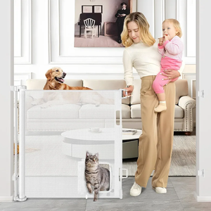 Retractable Baby Gate with Cat Door 55" Wide Retractable Baby Gate for Stairs Mesh Baby Gate with Pet Door Retractable Dog Gate for The House Retractable Pet Gate with Door Safety Gates for Toddlers