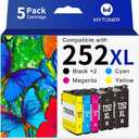 MYTONER Remanufactured Ink Cartridge Replacement for Epson 252XL Ink Cartridges for Workforce WF-3640 WF-3630 WF-3620 WF-7620 WF-7710 WF-7720 Printer 252 Ink (Black Cyan Magenta Yellow,5-Pack)