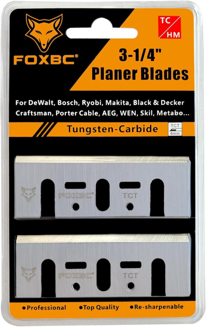 FOXBC 3-1/4 Inch 82mm TCT Carbide Planer Blades Replacement For Makita N1900B, KP0810, XPK01, DeWalt D26676, DW6655, DW680, Bosch 1594 PA1205, Ryobi and most Hand-Held Planer, 3 Pieces