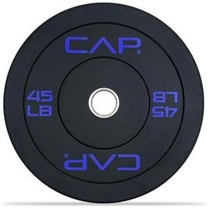 CAP Barbell 45Lb Rubber Olympic Bumper Plate Blue Logo, Black (Pair of 2)
