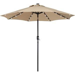 Yaheetech 9FT Solar Powered Patio Umbrella - UV Protection Market Table Umbrella w/ 32 LED Lights & Push Button Tilt & Crank Lift System for Garden/Lawn/Deck/Backyard/Pool,Tan