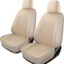 HChengkikz Car Seat Covers, Breathable and Waterproof Leather Seat Covers, Luxury PU Universal Fit Automotive Airbag Compatible for Most Cars Sedans SUV and Truck (2 Pieces, Front Seat, Beige, N1)