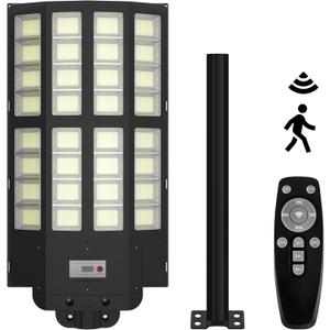 Solar Street Light Outdoor, 200000LM 6500K Parking Lot Lights Dusk to Dawn, IP67 Waterproof Motion Sensor Light with Remote Control Timer & Dimmable, Wide Lighting Angle Flood Lamp for Yard