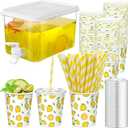 151 Pcs Lemonade Stand Supplies Lemonade Stand Kit Plastic Drink Dispenser 50 Set Disposable Cup with Lids Straws Fridge Water Beverages Dispenser with Spigot for Fruit Juice(Cup-9oz)