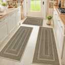 HEBE Washable Kitchen Rugs Sets of 3, Non Slip Absorbent Kitchen Rugs and Mats, Farmhouse Stain Resistant Faux Jute Kitchen Mat Carpet Runner for Kitchen Floor, Laundry Room, Hallway, Yellow/Brown (20"x32"+20"x48"+20"x59")