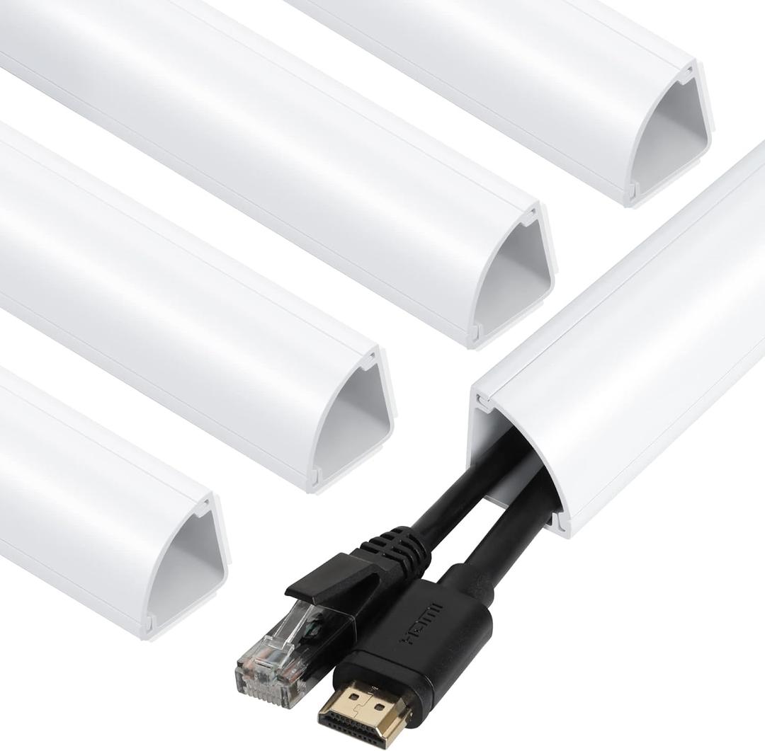 Corner Cable Concealer, 85-inch Cord Cover, Large Capacity Corner Duct, Paintable Cable Management Channel for Floor Baseboard, Ceiling, Wall - 5 X L 17in (White)