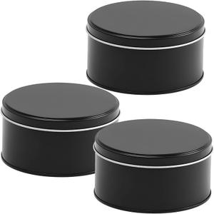 Homaisson 3 Pcs Cookie Tins with Lids, Round Present Tins, Matte Black Mousse Iron Boxes, Classic Design, Sturdy Storage for Various Items, 4.72''2.36"