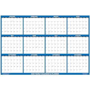 32" x 48" SwiftGlimpse 2025 Wall Calendar Erasable Large XL Wet & Dry Erase Laminated 12 Month Annual Yearly Wall Planner, Reversible, Navy