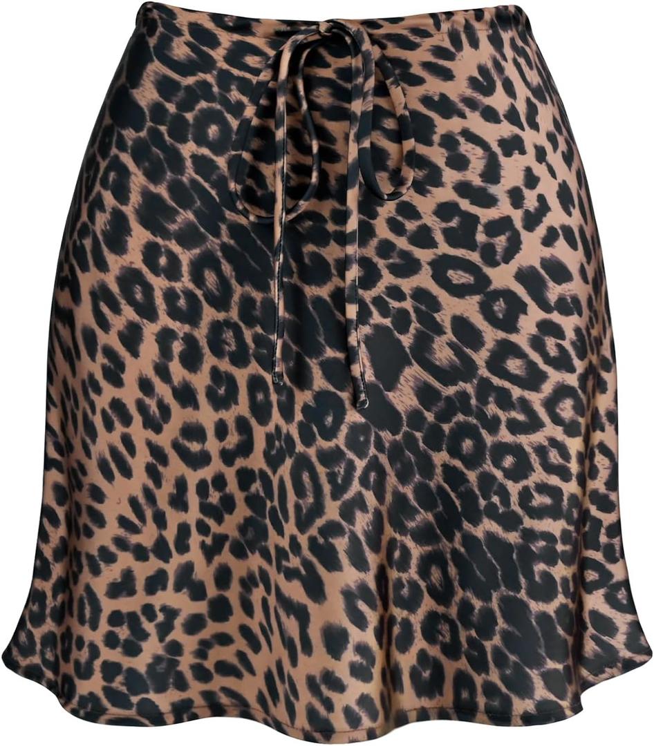 Women's Drawstring Satin Mini Skirt High Waisted Elegant Casual A-Line Flared Silk Short Skirts for Women