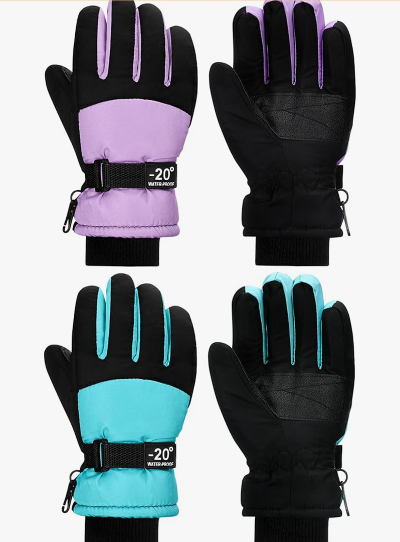 SATINIOR 2 Pairs Kids Waterproof Winter Snow Gloves Ski Gloves for Boy Girl Outdoor Warm Thickening Snowboar