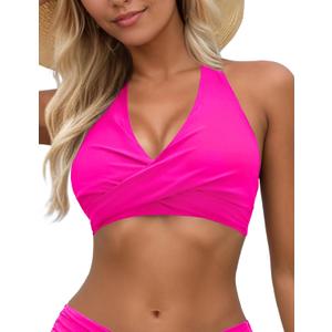 Zilcremo Bikini Tops for Women Twist Front Bikini Top Push Up Padded 2025 Halter Bathing Suit Tops Only (S)