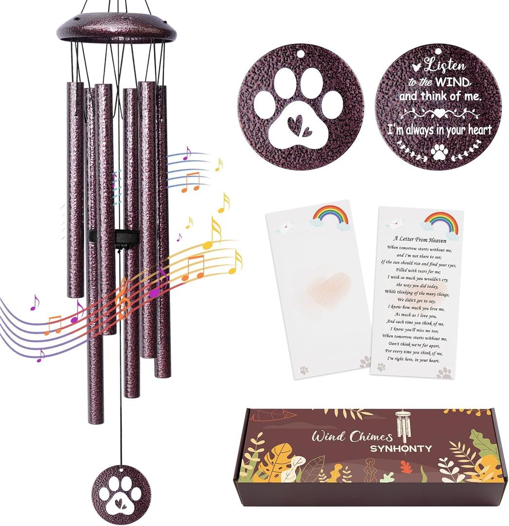Pet Dog Memorial Gifts for Loss of Dog, 25 inch pet Memorial Wind Chimes, Loss of Dog Sympathy Gift, Dog Remembrance Gift, Bereavement Gifts Dogs, in Memory of Dog Wind Chimes for Outside Garden, Bronz