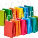 RACETOP 32 Pack Small Paper Gift Bags with Handles, 5.8"3.2"8.25" Kraft Paper Party Favor Bags Bulk for Kids Birthday, Baby Shower, Crafts, Wedding, Party Supplies (8 Colors)
