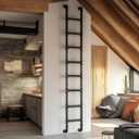 8-Rung Wall Mounted Ladder, Heavy-Duty Metal 8FT Egress Window & Loft Ladder for Basement, Attic Bunk Bed, Fire Escape - 355LBS Load, Matte Black