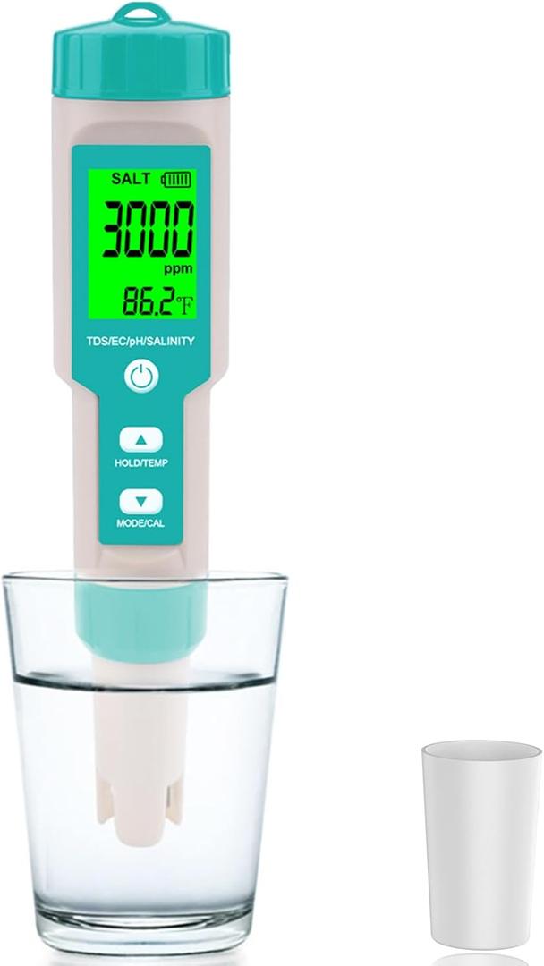 Aquarium Salt Tester -Pool Salt Tester, Versatile 5 in1 Salinity, PH, TDS, EC, and Temperature Meter, Digital Salinity Tester for Saltwater Aquarium, Accurate Salinity Meter, Green