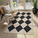 Collive Checkered Easy Jute 3x5 Outdoor Area Rugs, Washable Modern Entryway Rug Non Slip, Woven Indoor Doormat Black Diamond Carpet for Kitchen Bedroom Front Door Porch Patio Backyard