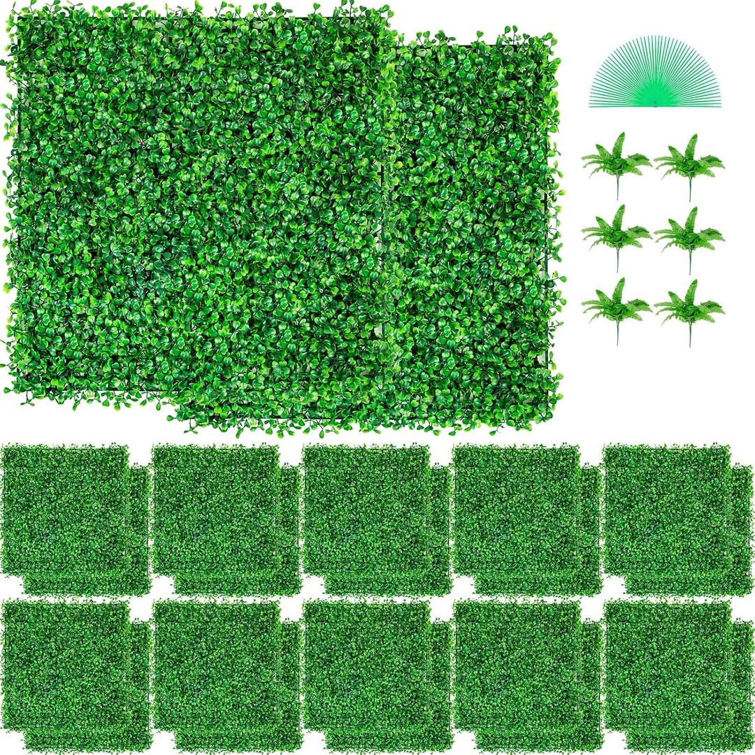 VEVOR 12PCS 20x20x1.6 Artificial Boxwood Panels Boxwood Hedge Wall Panels | Artificial Grass Backdrop Wall for Outdoor Indoor Garden Backyard, UV Protected, Cuttable & Bendable for DIY, PE-Material