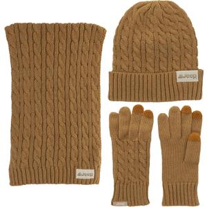 Jeep Women's 3 Piece Cable Knit Scarf, Beanie, and Gloves Set - One Size Fits Most (Tan)