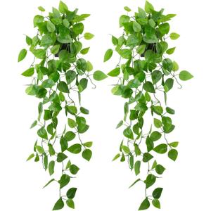 LOYWREE 2 Pack Small Artificial Hanging Plants with Faux Ivy Vine and Hanging Pothos 39Inch Fake Plant Realistic Greenery for Shelf Decor in Home, Office, Indoor & Outdoor Gardens