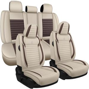 Seat Covers Full Set Fit for Nissan Rogue 2015-2026, Breathable and Comfortable Leather Car Seat Cover, Standard Waterproof Cushion Cover Auto Interior Accessories (Beige Brown)