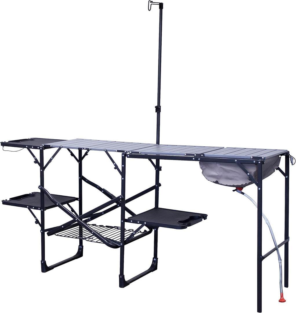 GCI OUTDOOR Master Cook Station | Portable Folding Kitchen Table with Soft Shell Sink, Heat Resistant Tabletop & Telescoping Lanter Pole, Perfect for Camping Trips, 56.3" X 21.7" X 32.3"