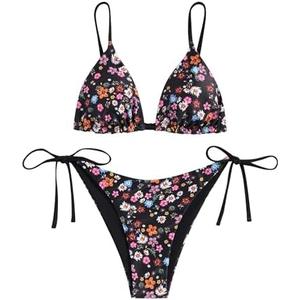 ZAFUL Women's Triangle Bikini Floral String Bikini Set Two Piece Swimsuit Bathing Suits, L
