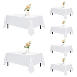 Romanstile 6 Pack White Rectangle Tablecloth 60 x 102 Inch, Reusable and Washable Table Clothes for 6 Foot Tables, Stain Resistant Polyester Fabric Table Cover for Wedding, Party, Banquet