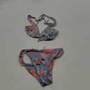 Women's 2 Piece Floral Tropical Print Bikini Set Boho Triangle Bathing Suit Tie Backless Swimsuit Sets (Medium, Orange and Blue)