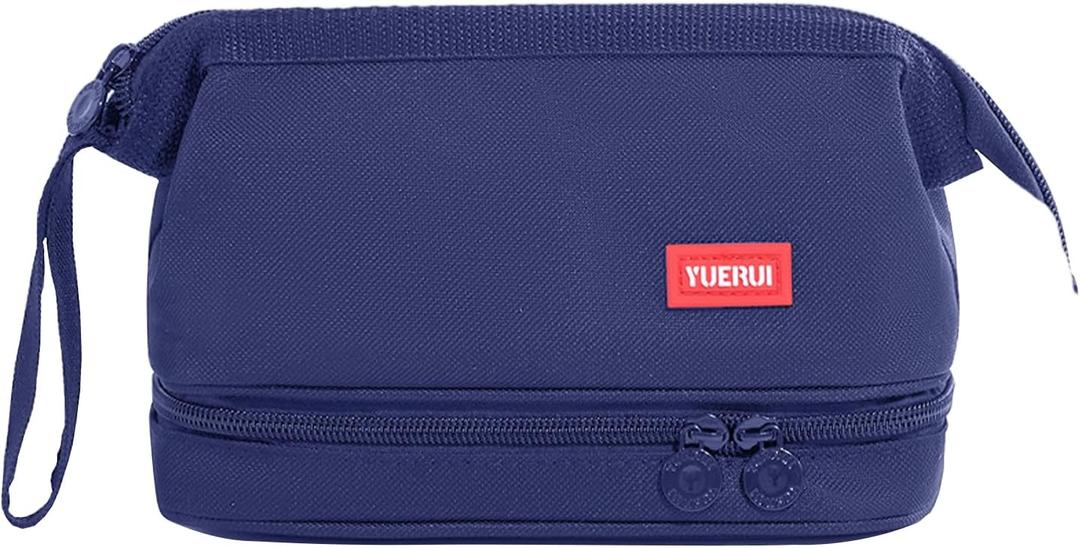 2 x Pencil Case - 2-Layer Large Capacity Aesthetic Pencil Pouch with Strong Zipper, Handheld Stationery Organizer Pen Case with Compartments for College, office, Travel, for Women Men (Navy)
