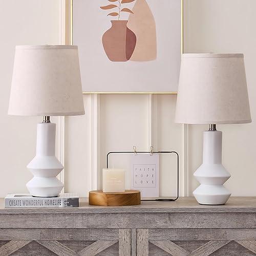 EUO 20 White Lamps for Nightstand Set of 2, Ceramic Table Lamps Set of 2 for Bedroom Bedside, End Table, Home Office Desk Lamps