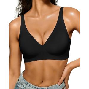 As Fairy 2026 Deep V Wireless Push Up Bras for Women Seamless Bra with Support No Underwire Bralette(Black 38D)