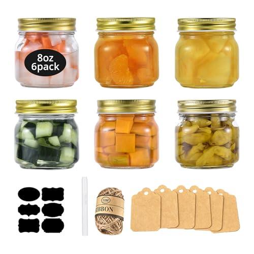 Rainforce Mason Jars 8oz with Gold Lids 6 Pack– Small Glass Jars with Lids, Wide Mouth Half Pint Canning for Food Storage, Jam, Honey, Spice, Candle, Overnight Oats & DIY Projects Rainforce Mason Jars 8oz with Gold Lids 6 Pack– Small Glass Jars with Lids, Wide Mouth Half Pint Canning for Food Storage, Jam, Honey, Spice, Candle, Overnight Oats & DIY Projects